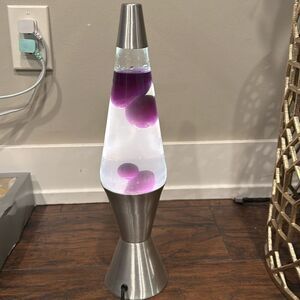 Vintage  Wizard Lava Lite Lamp Clear Liquid Purple Lava 16.5” Silver Base 90s